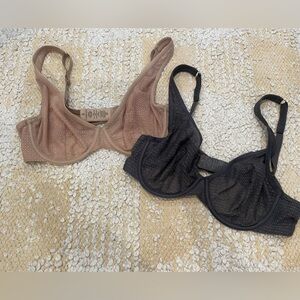 (2) ThirdLove Unlined Modern Mesh Scoop Bras 34c in Nude and Charcoal Grey